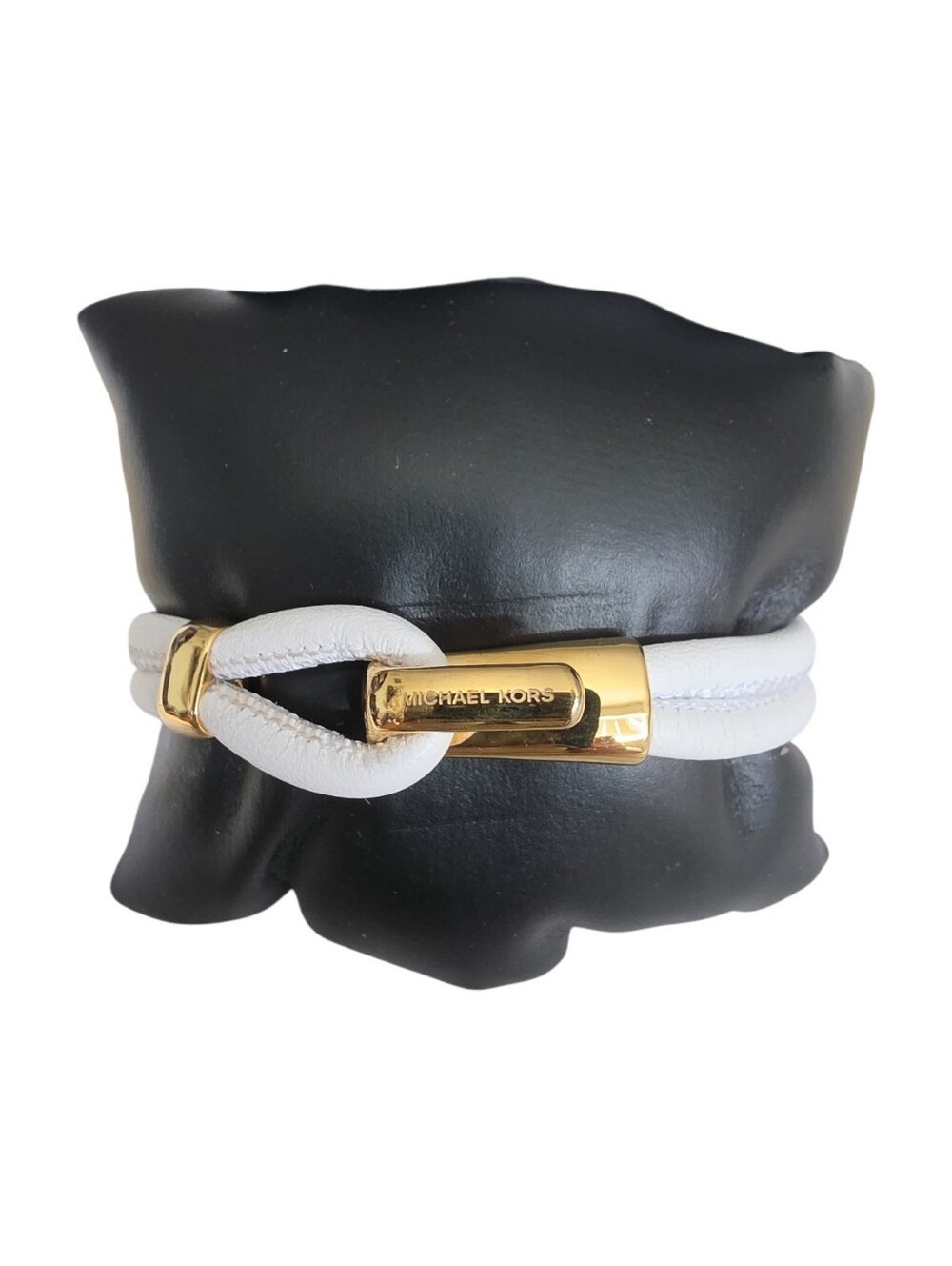 Michael Kors White Leather Double-Wrap Bracelet with Gold Hardware